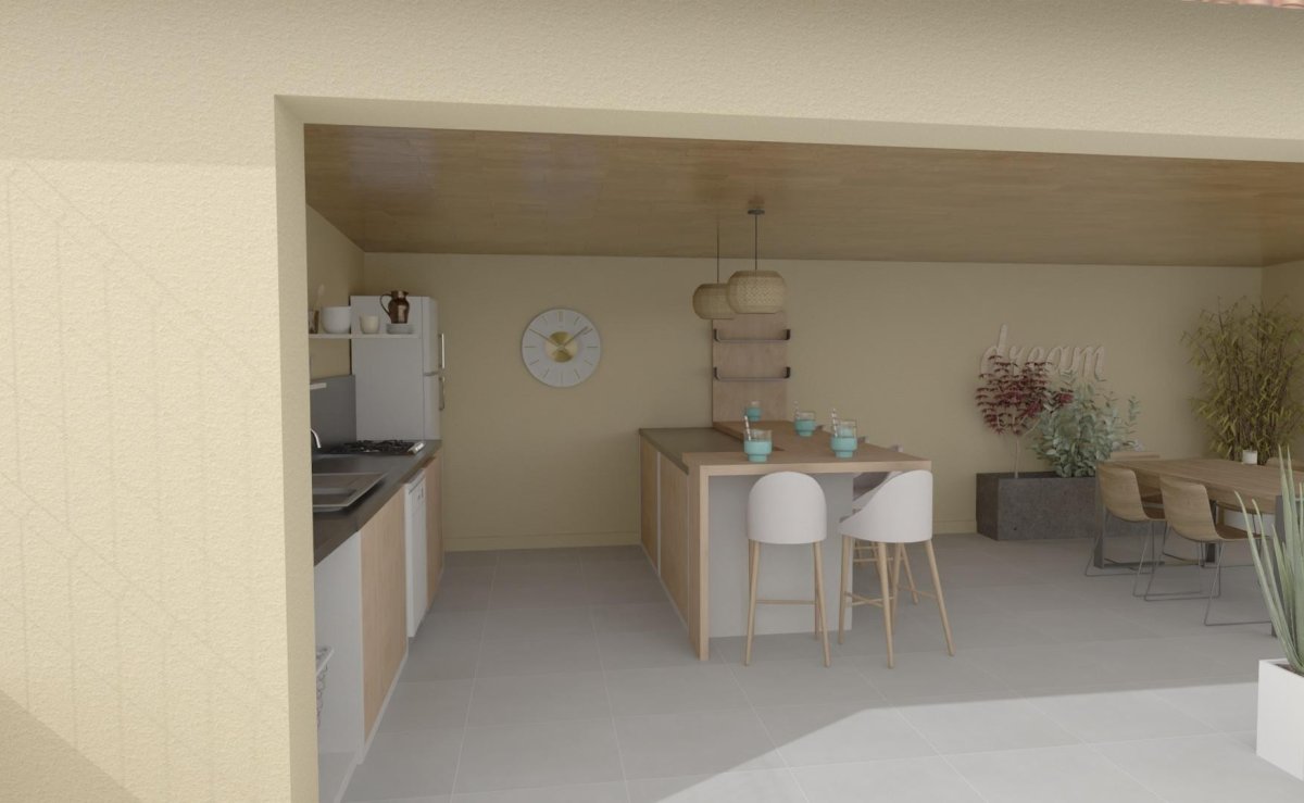 Projet 3D de notre réalisation dans la Drôme Projet 3D cuisine extérieure Drôme